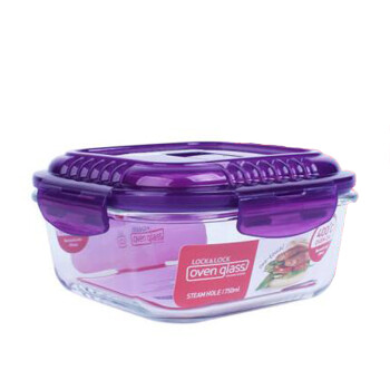 乐扣乐扣 增高型透气玻璃饭盒便当盒 微波炉玻璃碗密封储物盒 紫色 750ML