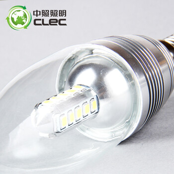中照CLEC E14螺口 3W LED灯泡 节能灯 拉尾灯泡 超亮光源 GD01-3W 3W银色尖泡暖白光
