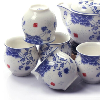 
                                        云品家居 茶具套装陶瓷功夫茶具 防烫双层杯整套茶具 玲珑牡丹双层杯ST                