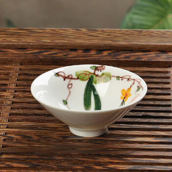 
                                                                                陶立方 时尚典雅手绘白瓷茶杯子古典功夫茶碗陶瓷个人杯斗笠多色可选 CH-002 白瓷手绘杯6件                