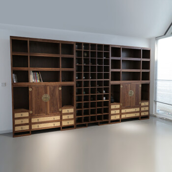 新中式实木禅意展示柜创意古典书柜书架茶室茶叶架装饰储物架多宝阁