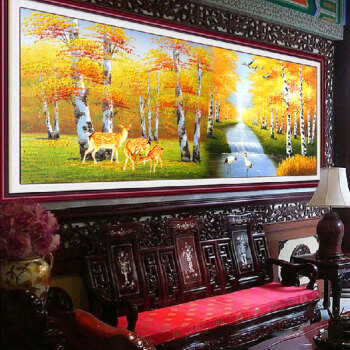 
                                        K-S十字绣精准印花客厅大画黄金满地新款卧室大幅风景山水画系列 9CT丝线印花235*105                