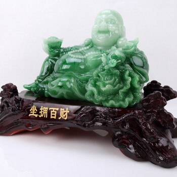 华庭丽娜 弥勒佛工艺品摆件白菜家居摆设商务办公室摆件开业送礼 YL翡翠色坐拥百财大号