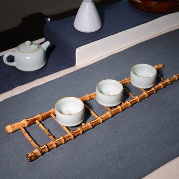 盈林 茶具 手工编织 紫竹干泡茶盘干泡竹木茶盘干泡台 杯架茶承壶托干泡茶具茶海托盘 步步高升竹梯