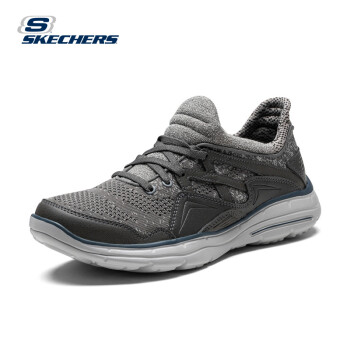 skechers 斯凯奇2017新款时尚休闲鞋男鞋 网布皮革拼接轻便缓震一脚套