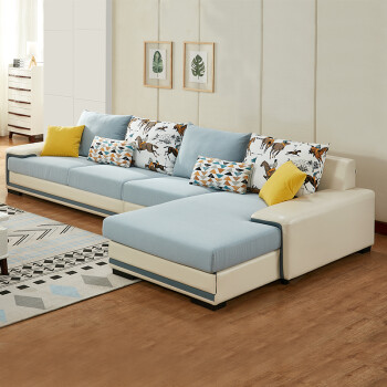 全友（QUANU） 全友家居 沙发现代简约客厅小户型布沙发整装皮布沙发组合 102085C 正向布皮沙发(1+3+转)
