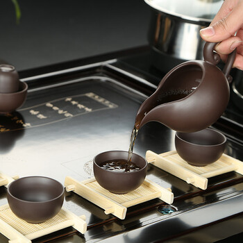 
                                        麦陶 原矿紫砂功夫茶具套装 电磁炉四合一黑檀木木实木茶盘整套 套装一行云流水(原矿紫砂西施)                