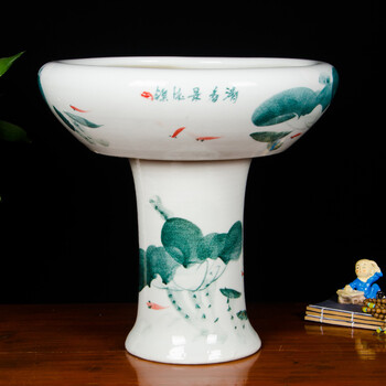 
                                        欢畅 景德镇陶瓷荷韵立柱鱼缸水培风水家居摆件装饰鱼缸 yg2 高58口径45肚径54                
