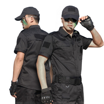 狼石夏季短袖保安作训服套装男黑色武警作战服训练服特警服 黑色 170