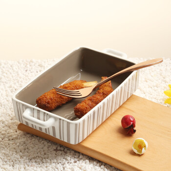 苏氏陶瓷（SUSHI CERAMICS）烤盘家用芝士焗饭盘烤箱专用烘焙用具长方形双柄小号陶瓷烤盘8.8英寸