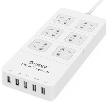 奥睿科（ORICO）HPC-6A5U 智能5口USB数码充电器 6位插座/插排/插线板/接线板 1.5米 白色
