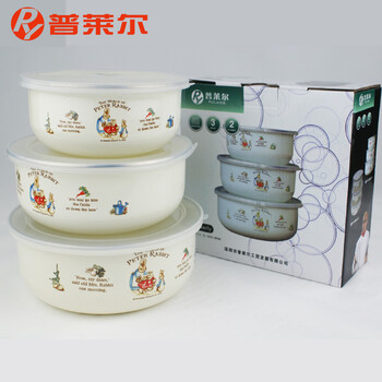 
                                        普莱尔 搪瓷碗三件套装储存碗瓷碗汤碗保鲜碗冰碗泡面碗饭碗饭盒水果碗 包邮 7300004 兔子花                