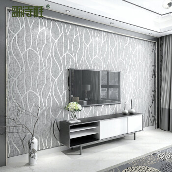 墙壁纸卧室无纺布条纹现代简约个性时尚影视墙纸 gsytt-8302银灰色