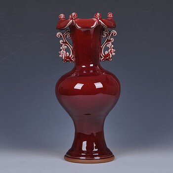 
                                                                                陶之念 景德镇陶瓷器 钧瓷仿古花瓶 家居摆设装饰工艺品摆件 双耳反口瓶                 