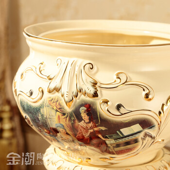 臻爵家饰  欧式陶瓷罗马花盆罗马柱酒店家居装饰品纯手工金装饰品人物陶瓷