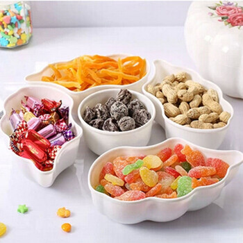 
                                        密胺创意分格带盖南瓜果盘干果盒 欧式加厚婚庆糖果盘零食盘   花开富贵五格                
