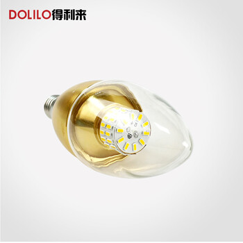 
                                        得利来高亮LED灯泡3W5W/7W9W拉尾蜡烛灯泡螺口E14尖泡水晶吊灯光源LP0501 5W金色-尖泡 暖光                