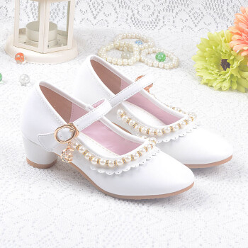 女童凉鞋白色小学生夏季 公主鞋儿童高跟鞋 白