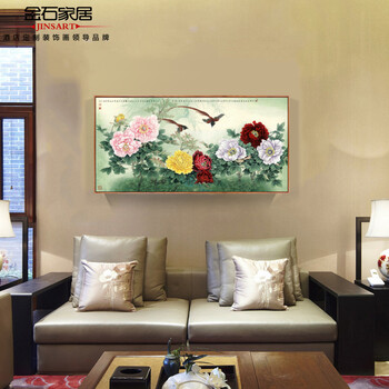金石原创客厅卧室挂画 李晓明国画牡丹 新中式风格酒店装饰墙画 A款单幅价格 60*120韩国烫膜框原木色