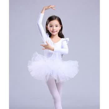 秋冬季长袖芭蕾舞裙女童练功服幼儿舞蹈衣服棉短袖 运动服 白色长袖
