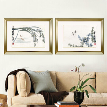 
                                        吉运来餐厅装饰画 客厅沙发背景墙画壁画走廊挂画中式有框齐白石3 香槟银GHXSCY009-09 外框尺寸45*33cm                