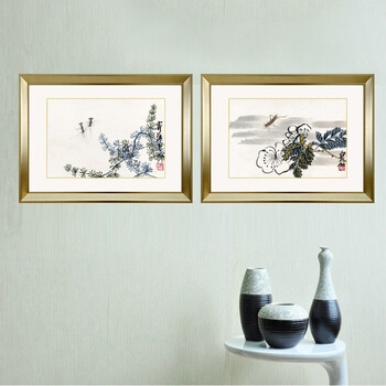
                                        吉运来餐厅装饰画 客厅沙发背景墙画壁画走廊挂画中式有框齐白石3 香槟银GHXSCY009-09 外框尺寸45*33cm                