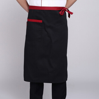 飞之厨 厨师围裙半身男士酒店餐厅厨房厨师工作服围裙定制长款服务员围 黑色红边 长68cm  宽68cm 1条