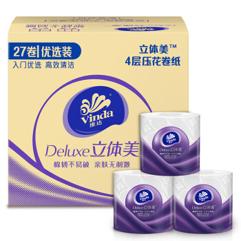 维达(Vinda) 卷纸 立体美4层128g卫生纸*27卷 整箱销售