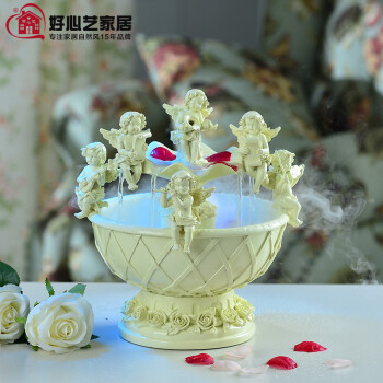 
                                        好心艺欧式天使流水喷泉结婚礼物摆件 创意浪漫摆设家居 米黄带喷雾器                