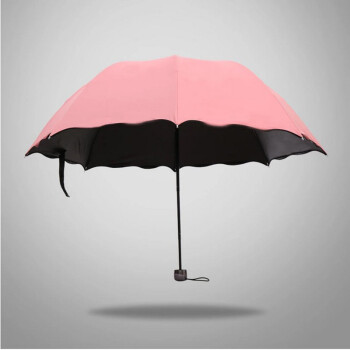 晴雨两用遇水开花公主雨伞 防晒伞三折伞遮阳伞防紫外线太阳伞 黑胶淡粉