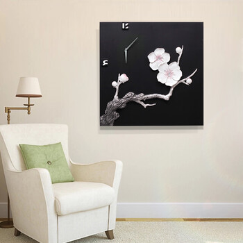 
                                        福雕家饰 装饰画钟 装饰画中式 卧室画玄关画过道画 恬静雅致风格 一剪梅 金色-深咖啡色底板 60*60*1                