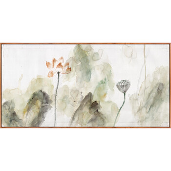 金石原创客厅卧室挂画 李晓明国画牡丹 新中式风格酒店装饰墙画 A款单幅价格 60*120韩国烫膜框原木色