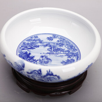 
                                        景勤 景德镇陶瓷鱼缸金鱼缸睡莲碗莲盆花盆圆形园艺花卉种植盆 青花山水大号                
