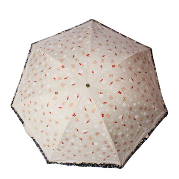 天堂伞 春日畅想黑胶丝印拼裙边三折超轻晴雨伞太阳伞 米黄 3343E