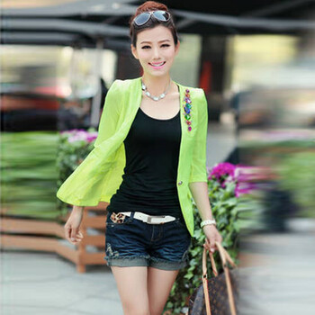 花涩2014新款小西装夏<em>薄款短袖开衫女</em>韩版女
