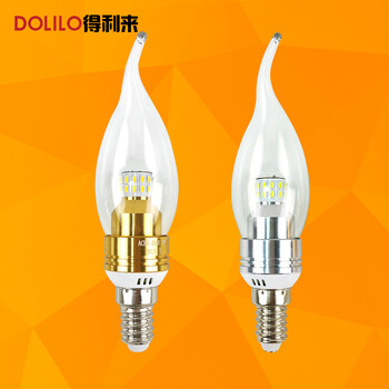 
                                        得利来高亮LED灯泡3W5W/7W9W拉尾蜡烛灯泡螺口E14尖泡水晶吊灯光源LP0501 5W金色-尖泡 暖光                