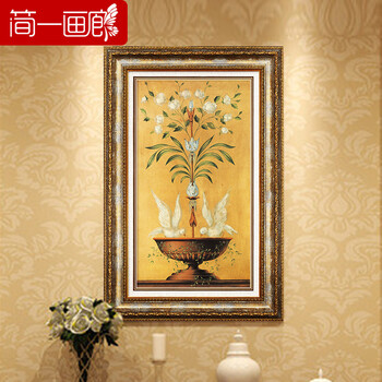 简一画廊 美式客厅沙发背景墙装饰画欧式有框壁画室内双联挂画玄关画走廊过道挂画 茶花与鸽 欧花金+小麻金框(A款画芯)50*90