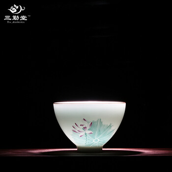 
                                                            三勤堂功夫茶杯陶瓷 手绘粉彩定窑白青瓷茶具品茗杯小单杯S42042 荷花斗立杯冬杯                