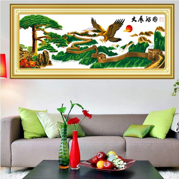 
                                        皇室珍艺十字绣成品电脑机绣不带框新款客厅系列大画大幅十字绣大展宏图迎客松二 电脑机绣成品 1米4*55cm                
