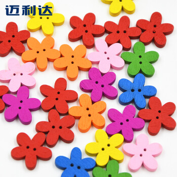 
                                        迈利达彩色太阳花朵形状木头钮扣 童装扣子手工制品纽扣 随机混色 15mm (10颗)                