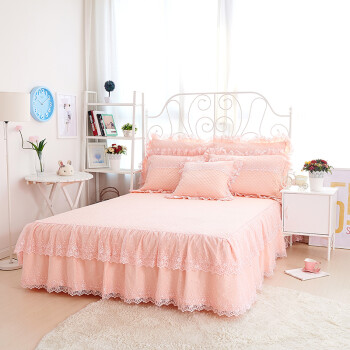 金鸣家纺 韩版加厚夹棉床裙单件纯色蕾丝公主风床裙床单床套床罩1.