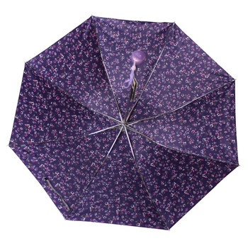 
                                        天堂伞 花色丁高密聚酯防紫外线三折钢伞晴雨伞 藏青小花 308T                