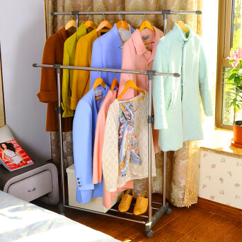 
                                                            宝优妮 室内晾衣架阳台晒衣架移动凉衣架伸缩衣服架加厚不锈钢双杆挂衣架 冷灰色                