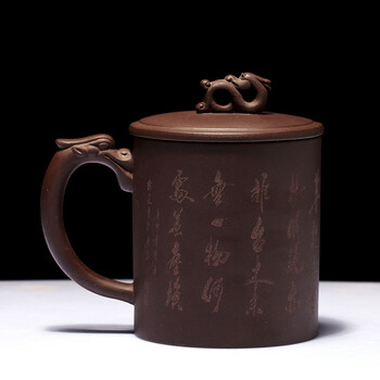 
                                        宜兴紫砂杯 龙行天下 全手工茶杯大盖杯子水杯办公居家旅行 紫砂杯.                