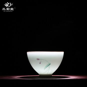 
                                                            三勤堂功夫茶杯陶瓷 手绘粉彩定窑白青瓷茶具品茗杯小单杯S42042 荷花斗立杯冬杯                