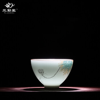 
                                                            三勤堂功夫茶杯陶瓷 手绘粉彩定窑白青瓷茶具品茗杯小单杯S42042 荷花斗立杯冬杯                