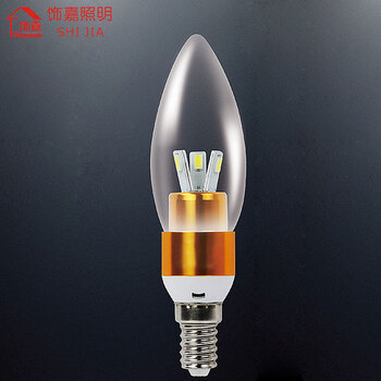 饰嘉led球泡led灯泡 尖泡灯 金色款尖泡灯 3W黄色光E14灯头