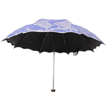 【京东超市】天堂伞 凤翼天翔双层黑胶蕾丝覆膜三折超轻晴雨伞太阳伞 青蓝 33191E