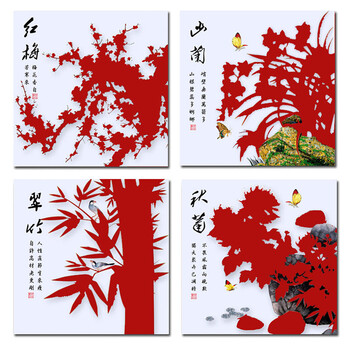 5D钻石画魔方圆钻十字绣钻石绣贴贴画新款客厅梅兰竹菊系列风景粘贴 5D魔方钻梅兰竹菊一套