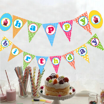 孩派/宝宝生日派对装饰布置/儿童派对用品/Happy Birthday彩旗/13面